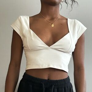 Free People White V-Neck Crop Top